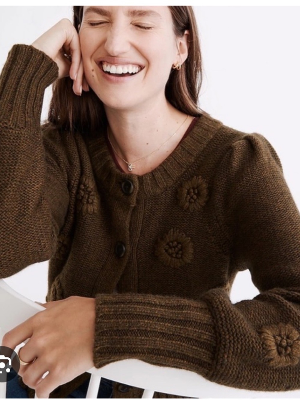 Madewell | Embroidered Edencroft‎ Pleat-Sleeve Cardigan Sweater in Green